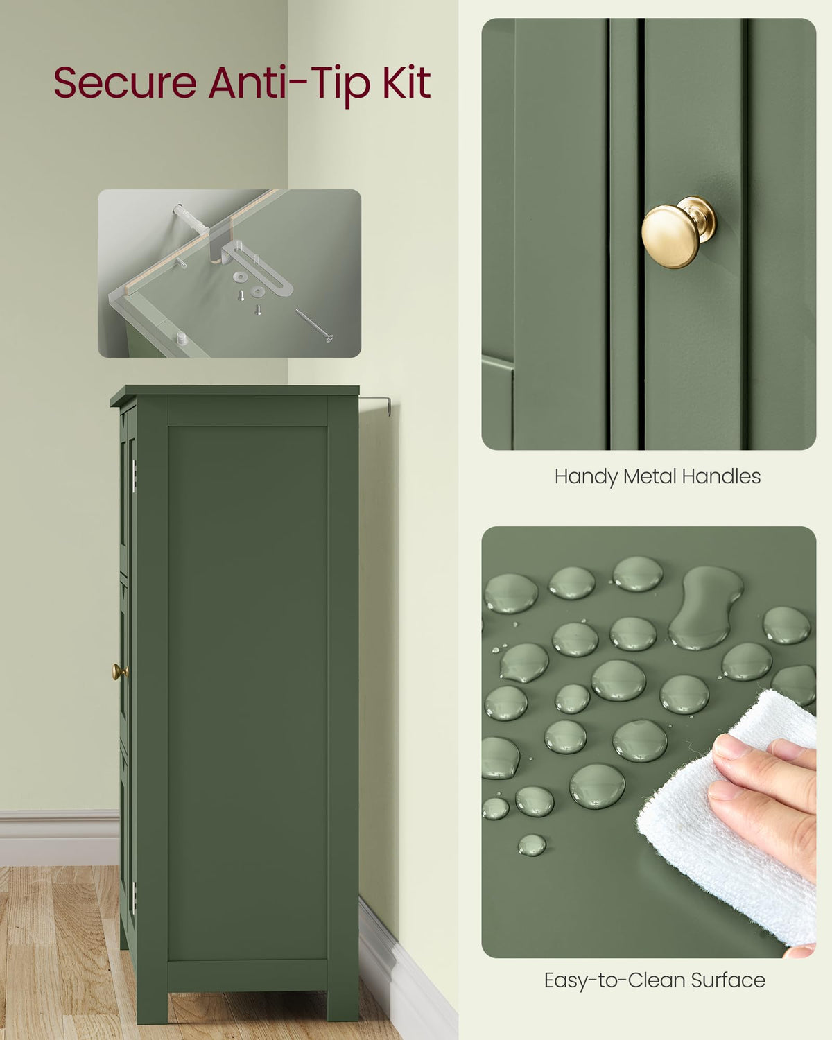 Forest Green 3 Drawer Bathroom Floor Storage Cabinet Z5270