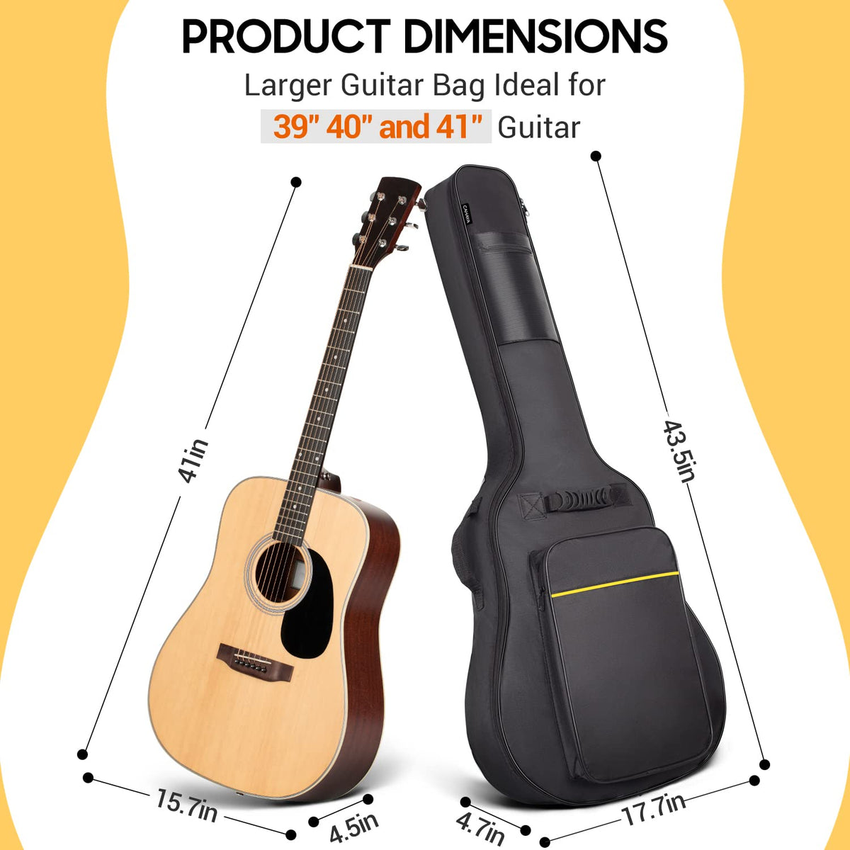 41 In 0.35 In Thick Padding Soft Guitar Bag Black Y793383