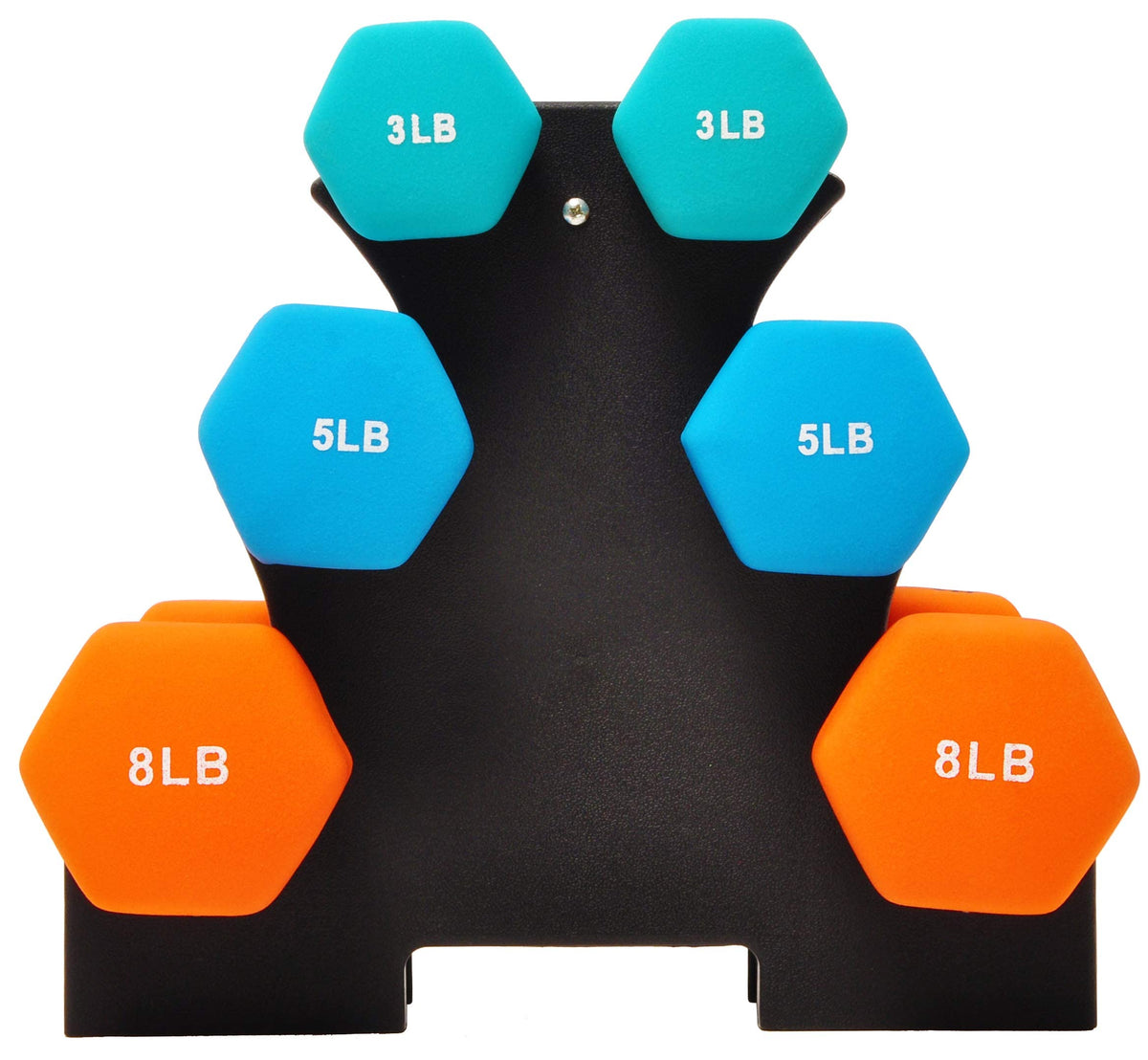Colored Neoprene Coated Dumbbell Set with Stand, Set of 6 G208