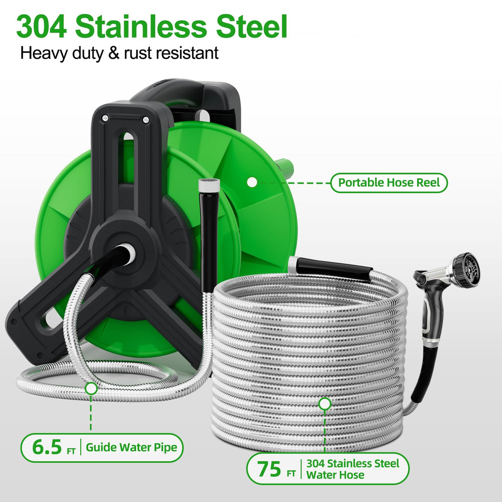 Portable 75ft Stainless Steel Garden Hose Reel H731