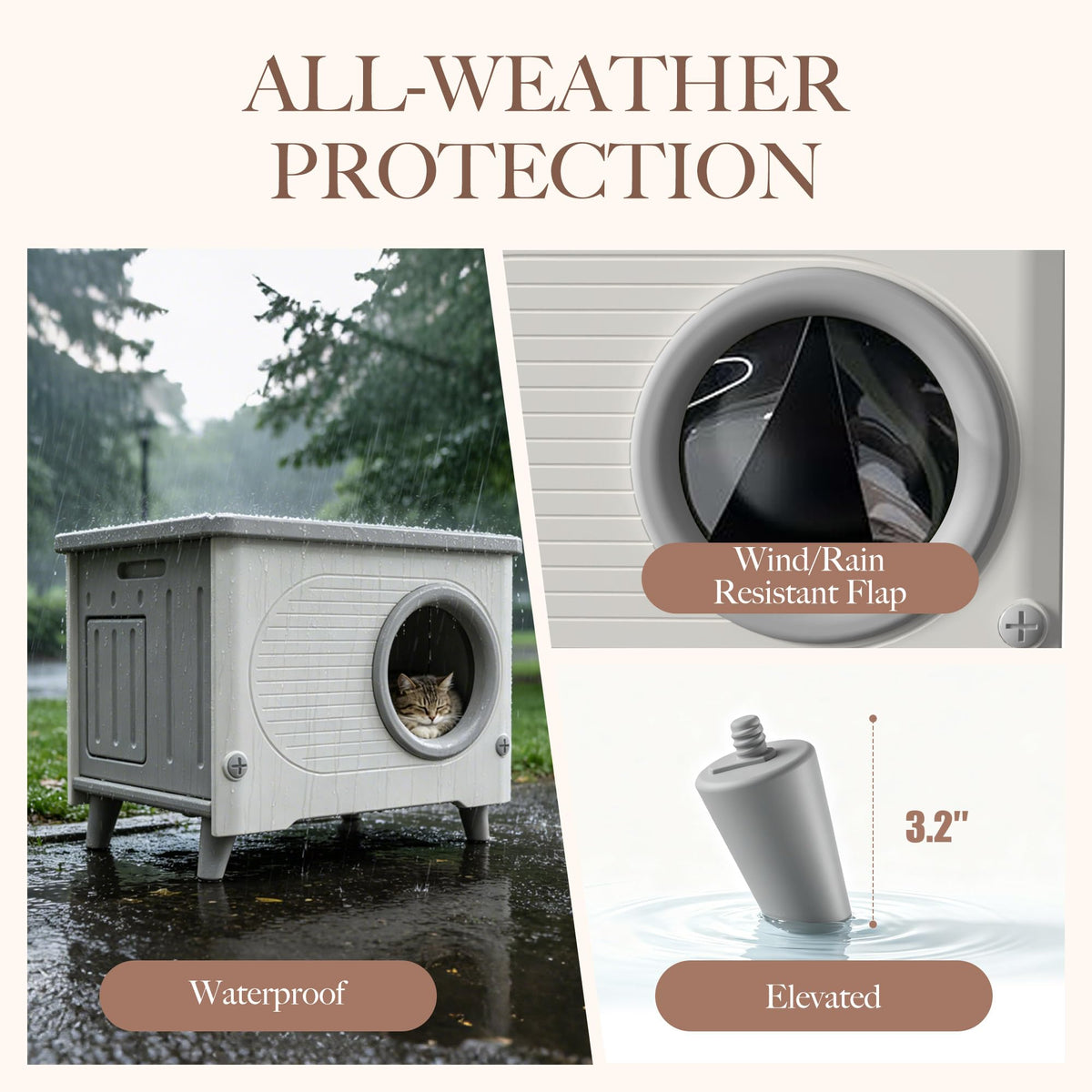 Weatherproof Outdoor Cat House with Escape Door B8307