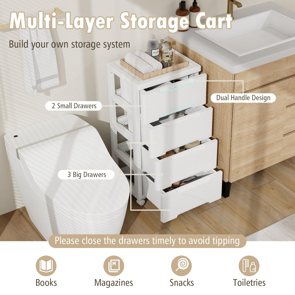 White 5 Drawer Rolling Plastic Storage Cart R984