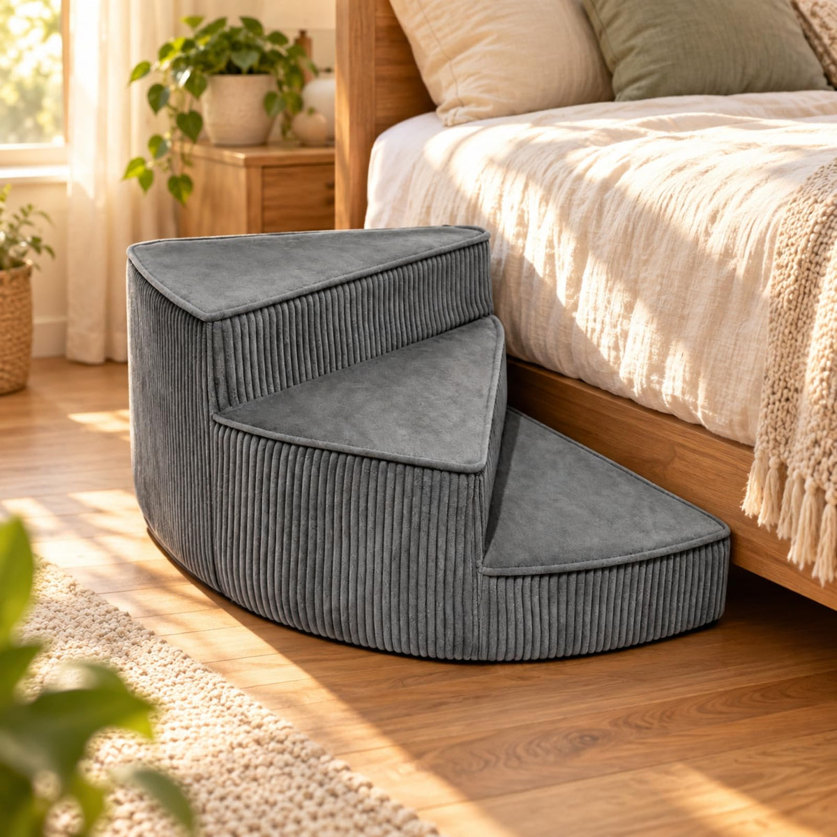 Portable Folding Pet Steps Ramp with Non Slip Base Dark Gray Y6994