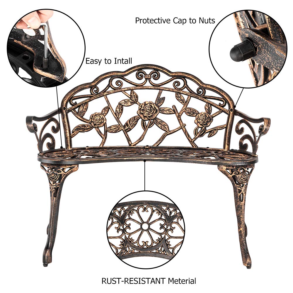 38.5" Metal Rose Bench for 2 Person Seat J825