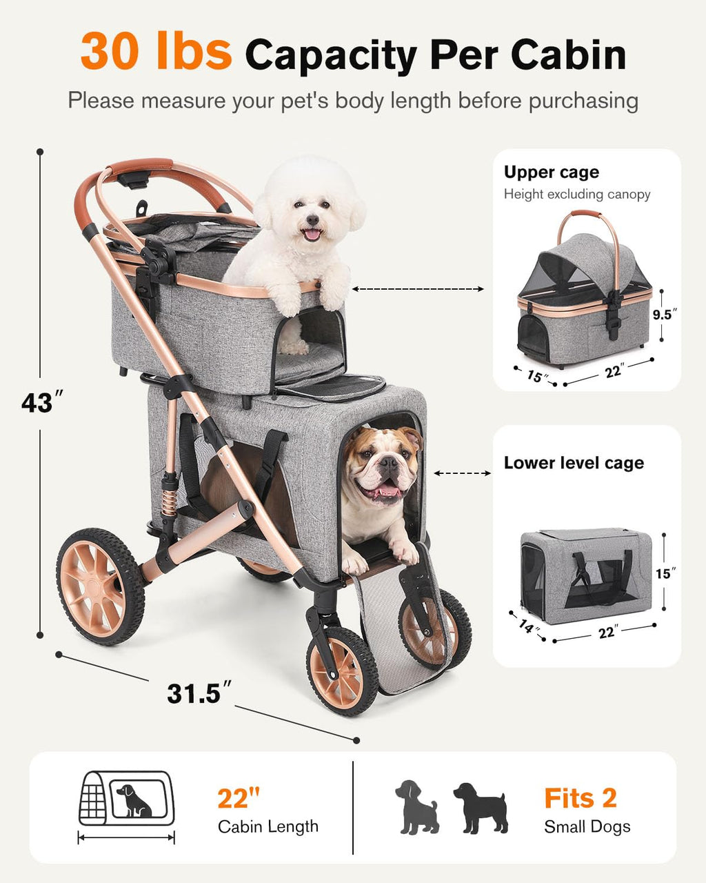 Double Pet Stroller with 2 Detachable Carriers E303402