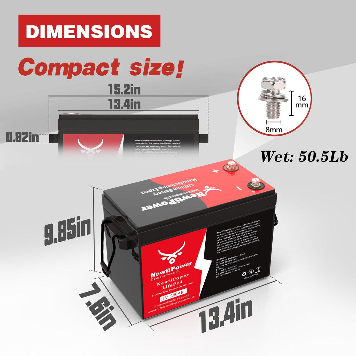 12V 200Ah LiFePO4 Lithium Battery O49628