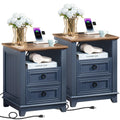 18" Blue Wooden Nightstand Set of 2 with Charging Station L148145