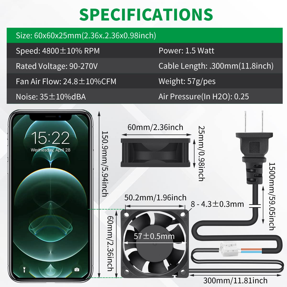 60mm x 25mm Mini Muffin Fan Cooling Axial AC U5094