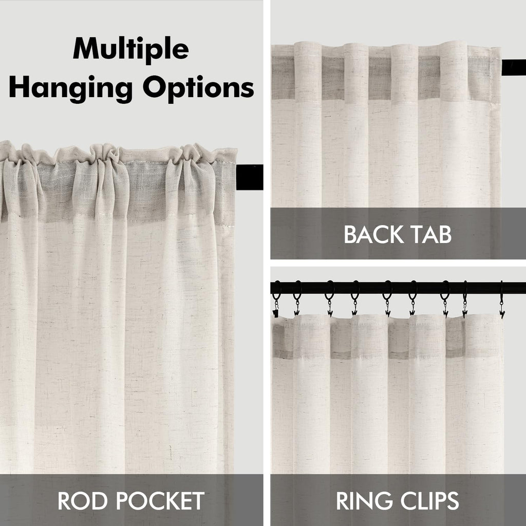 Natural White Semi Sheer Linen Curtains 120 inch 2 Panels X220