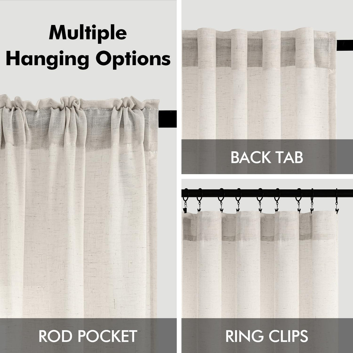Natural White Semi Sheer Linen Curtains 120 inch 2 Panels X220