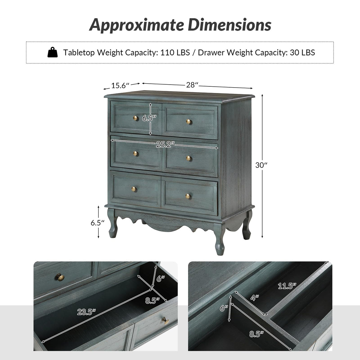 Blue 3-Drawer Nightstand with Charging Station T999275