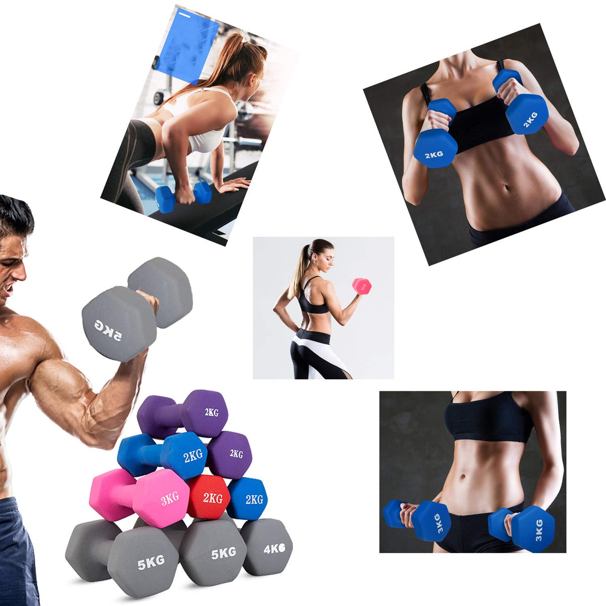 Neoprene Dumbbells Set, 1-15 LB, Anti-Slip, Hex Shape Y98929