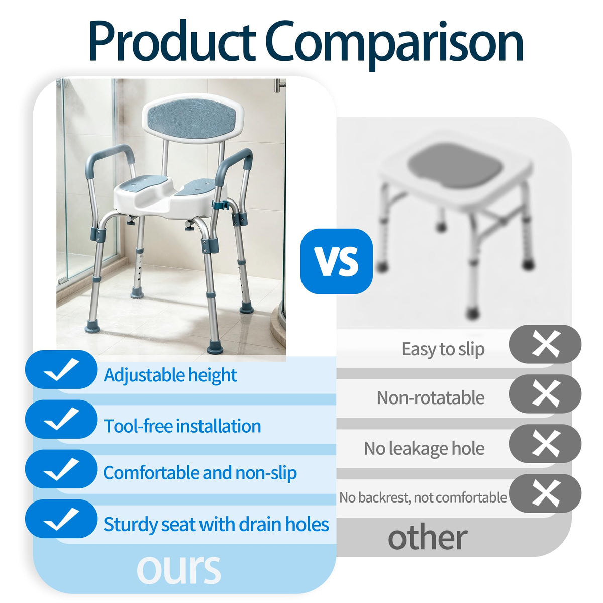 Height Adjustable Shower Chair with Padded Armrests X894350