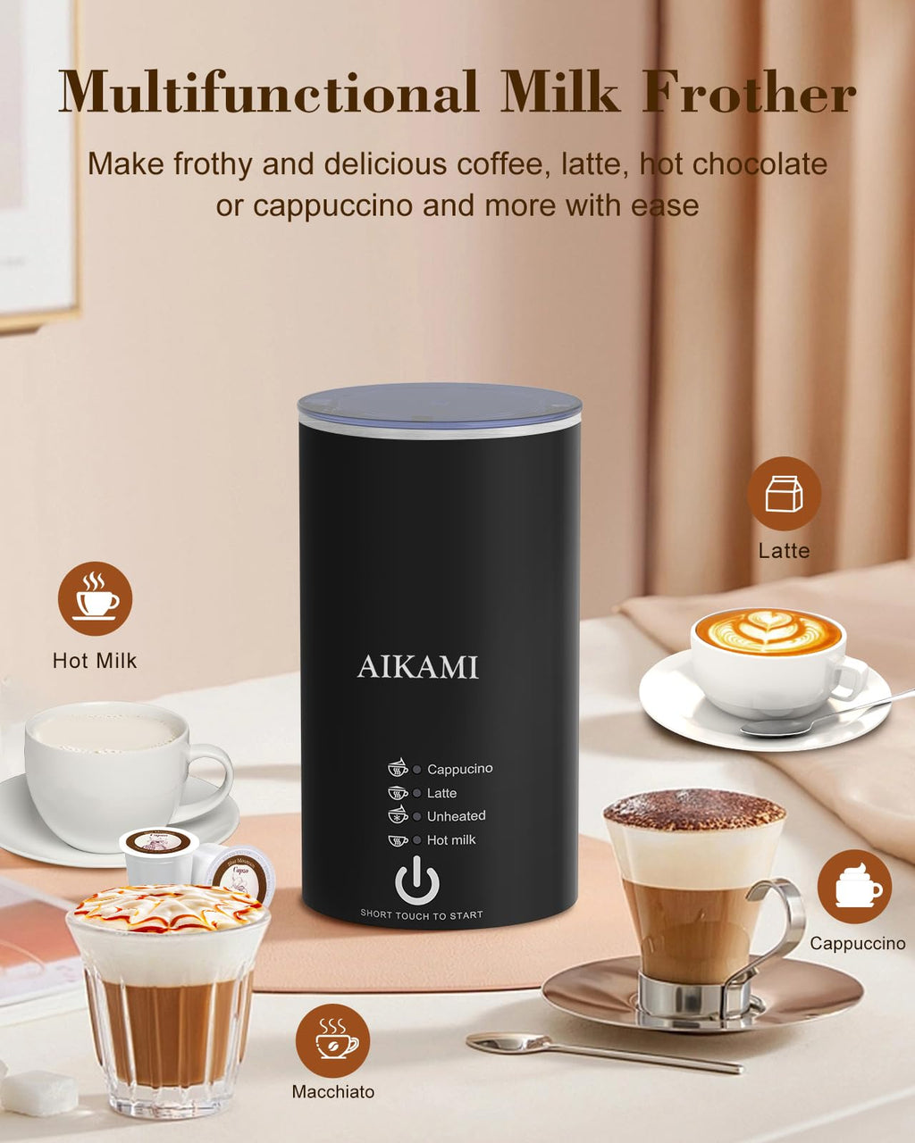 4 IN 1 Single Serve Coffee Maker with Milk Frother and Coffee Grinder U48948