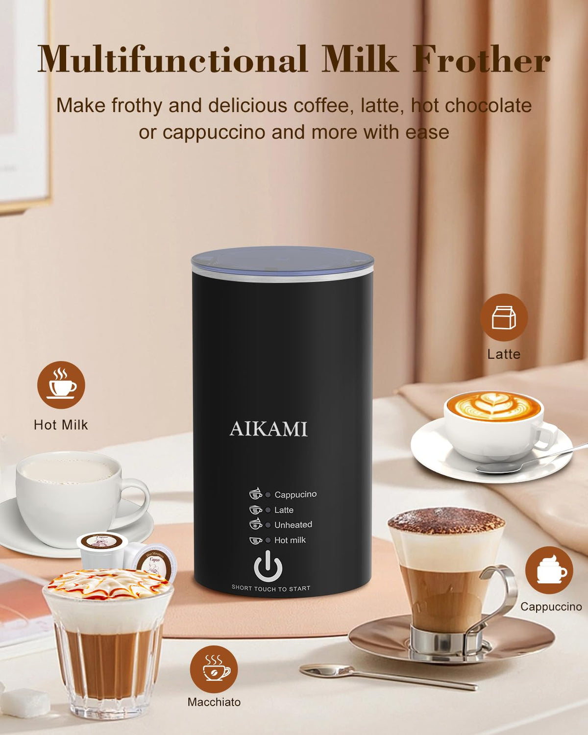 4 IN 1 Single Serve Coffee Maker with Milk Frother and Coffee Grinder U48948