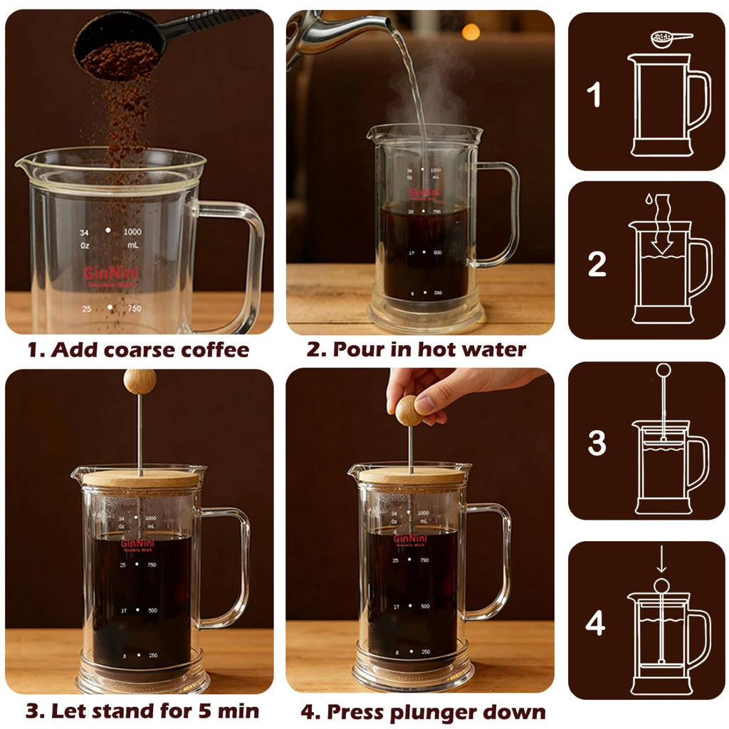 34oz Double-Wall Glass French Press L97103