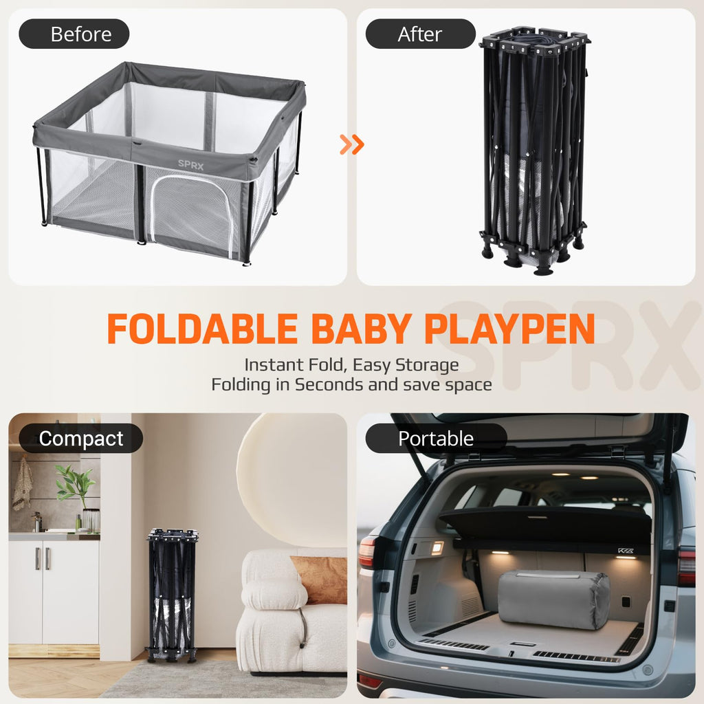 Foldable Baby Playpen with Mat and Travel Pack T408