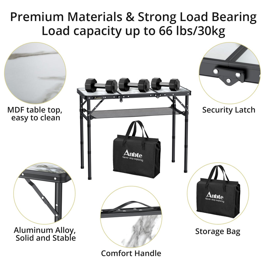 3ft Folding Camping Table, 3 Adjustable Height L5335