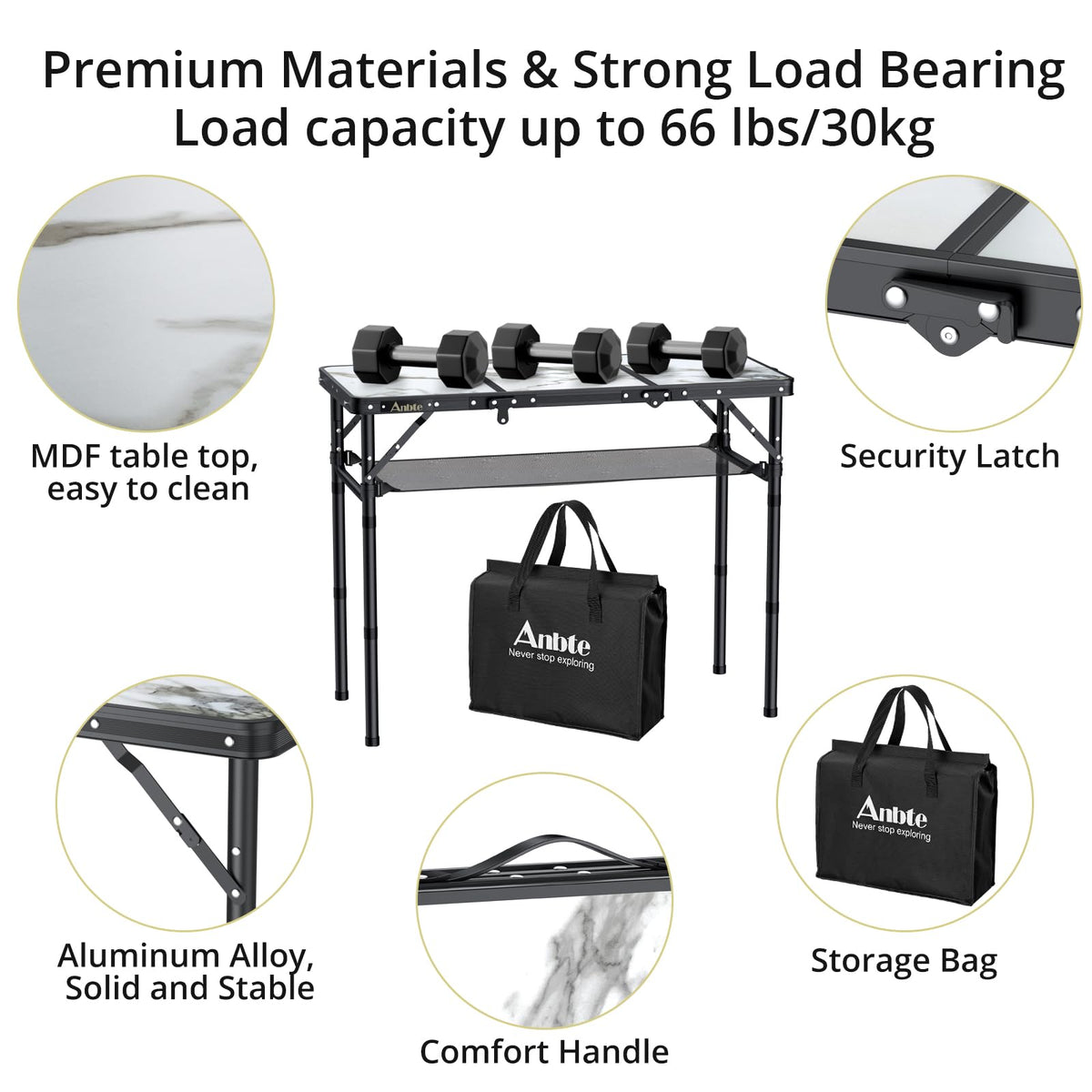 3ft Folding Camping Table, 3 Adjustable Height L5335