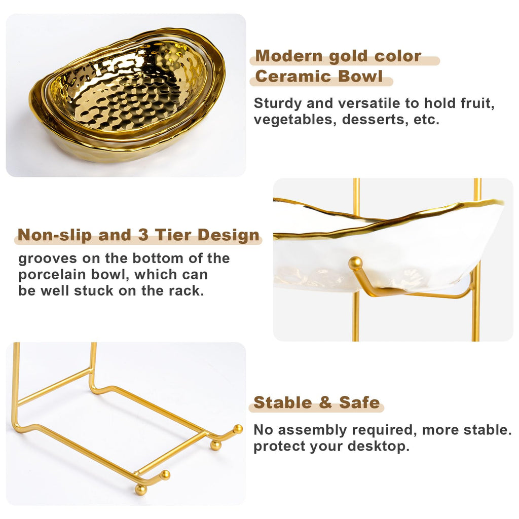 3 Tier Ceramic Fruit Basket with Metal Stand Y222129