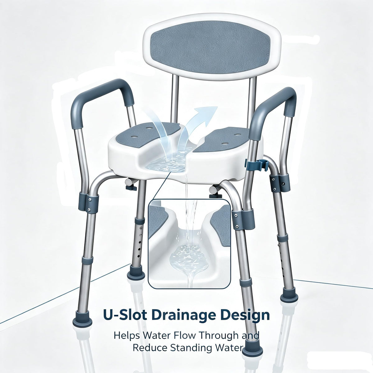 Height Adjustable Shower Chair with Padded Armrests X894350