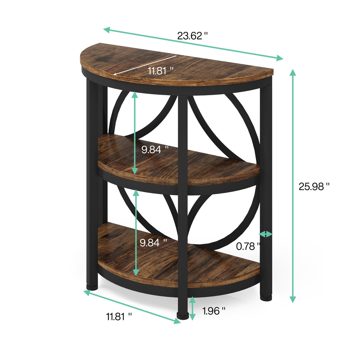Half Round 3-Tier Narrow Side Table with Metal Frame I768370