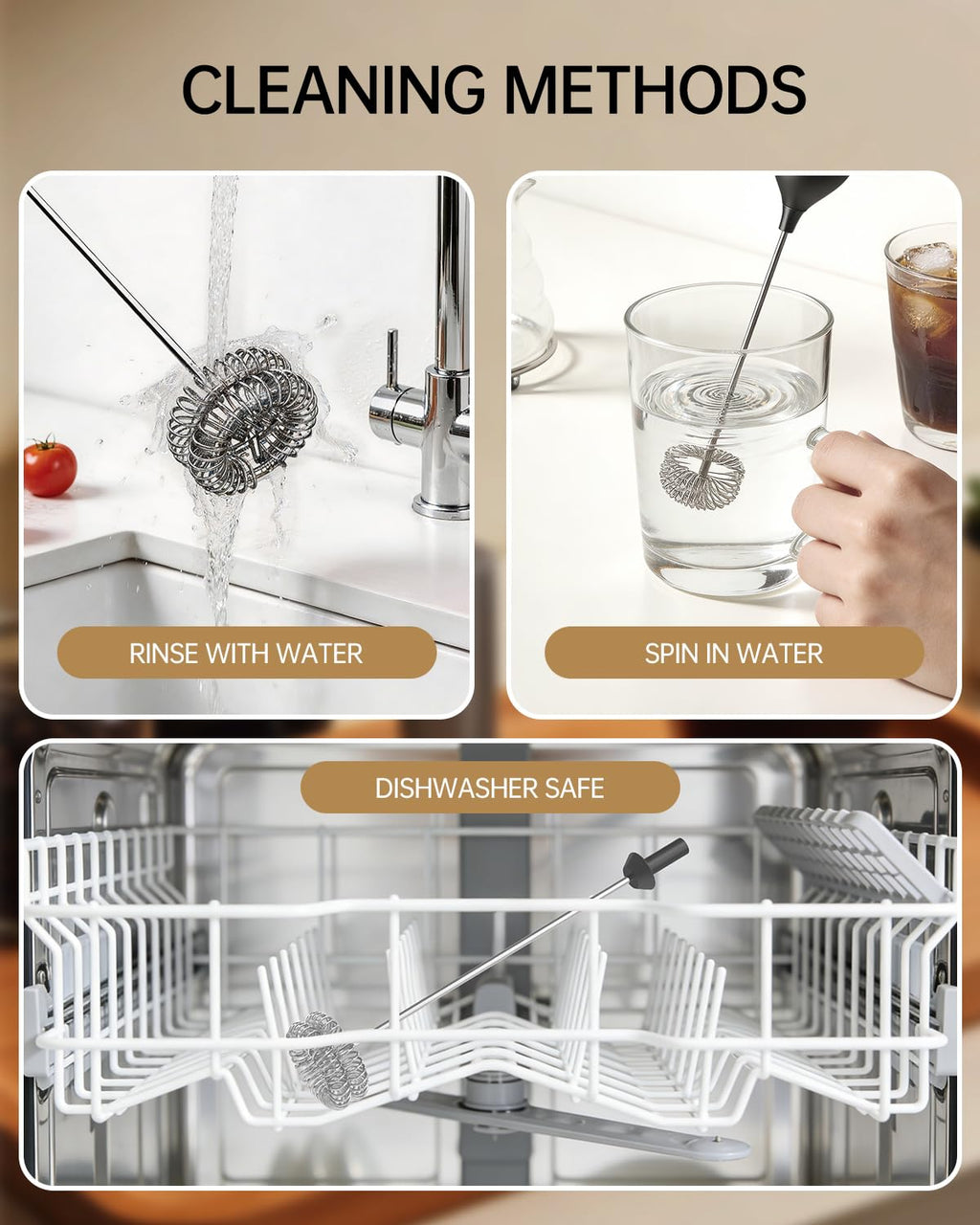 Rechargeable Handheld Milk Frother with Stand A66072