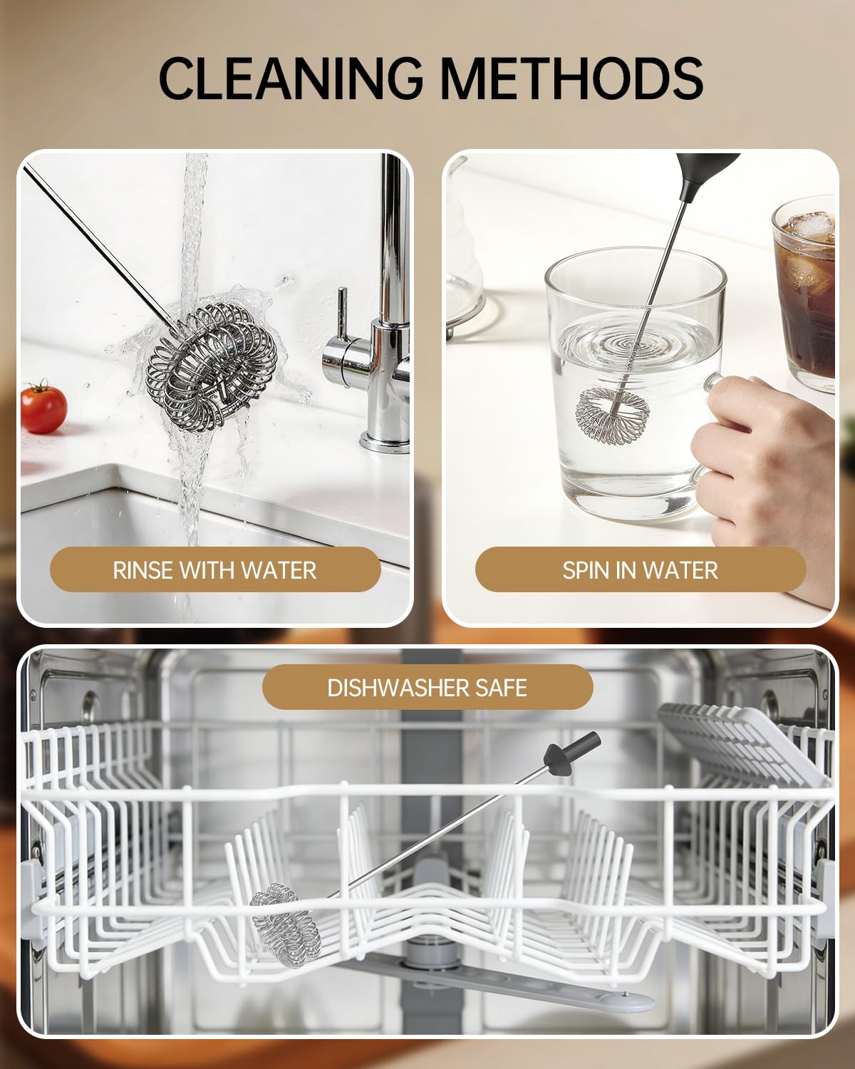 Rechargeable Handheld Milk Frother with Stand A66072