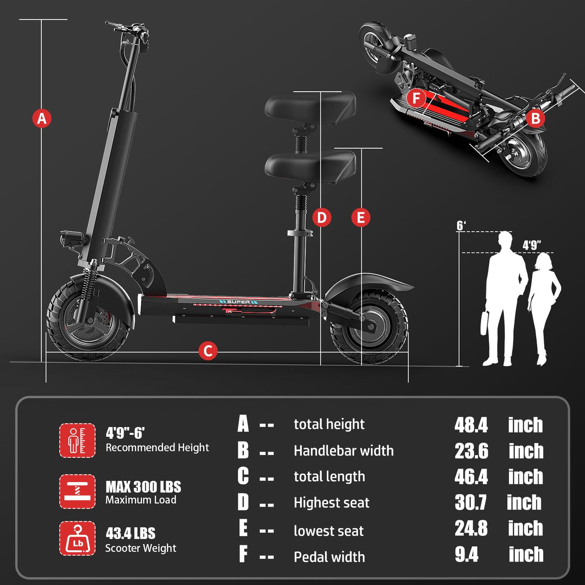 800W 45 Mile Range 25 Mph Foldable Electric Scooter with Seat F927691