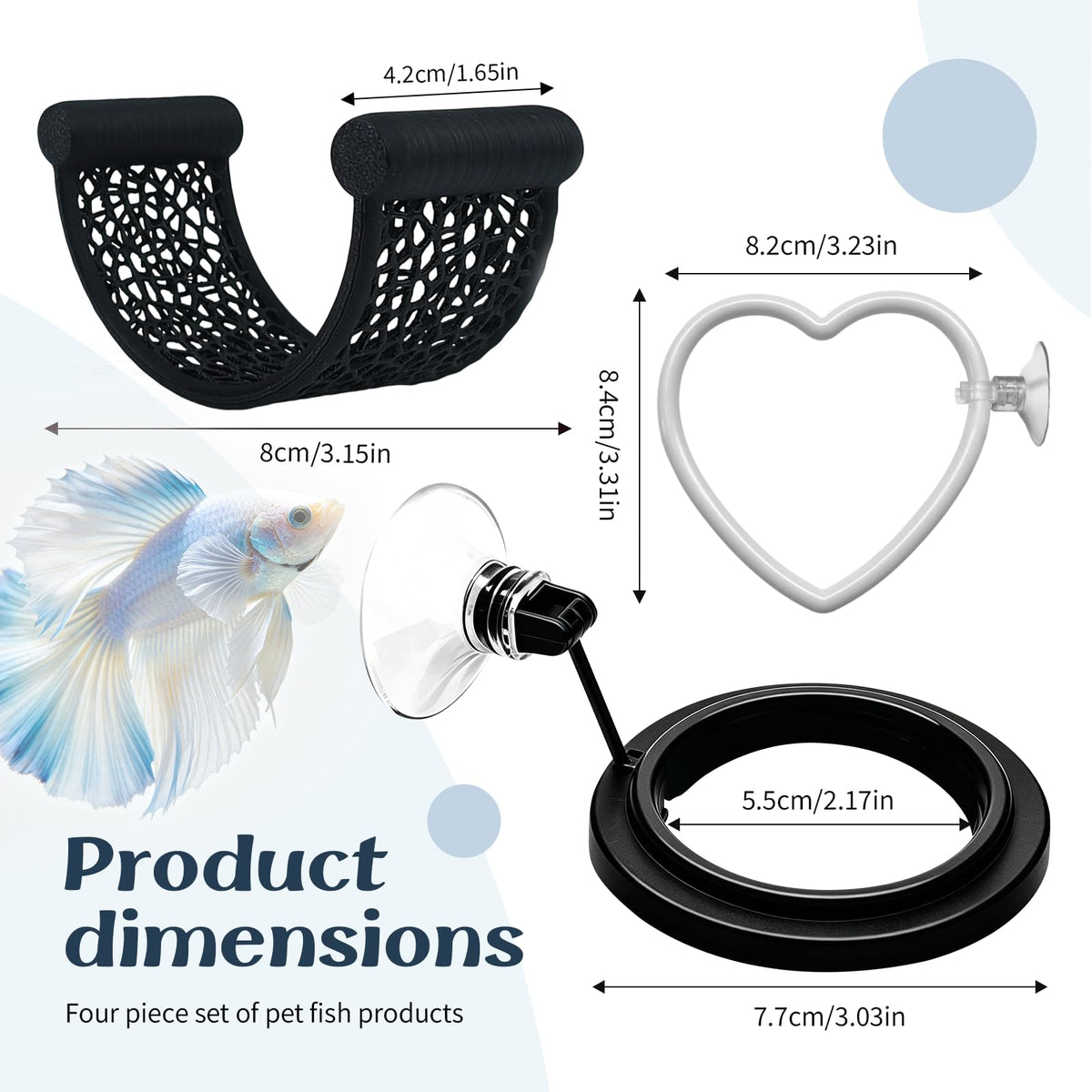 4Pcs Betta Fish Tank Accessories, Hammock, 2 Toys, 1 Feeding Ring O9259