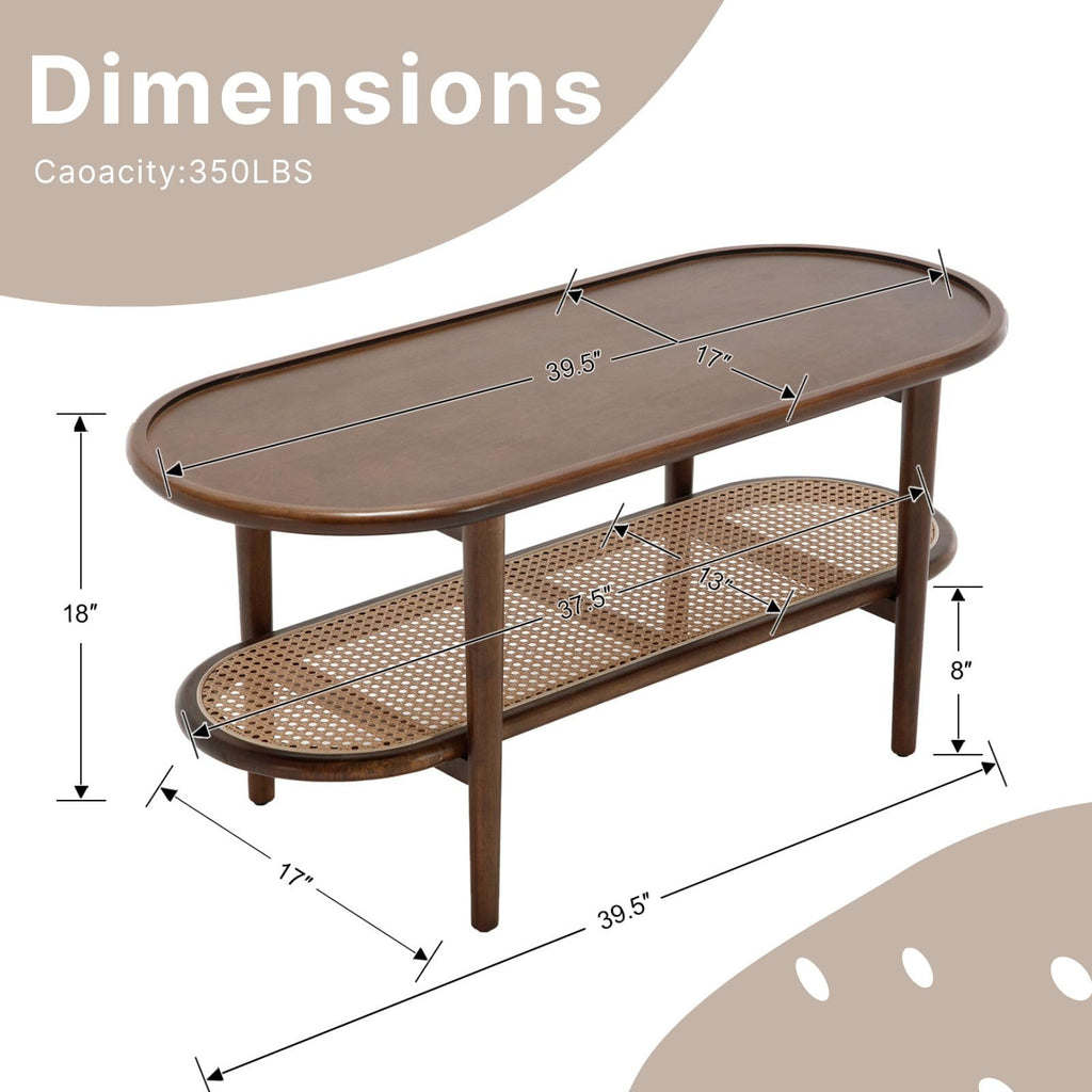 Oval 2-Tier Coffee Table with Rattan Storage Shelf X3491