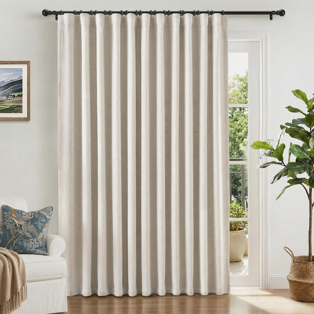 Linen Textured 100% Blackout Sliding Door Curtains 102x84 Beige V846