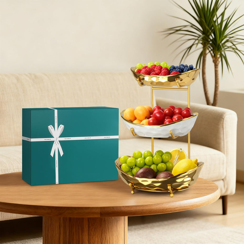 3 Tier Ceramic Fruit Basket with Metal Stand Y222129