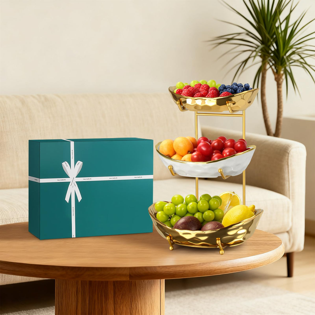 3 Tier Ceramic Fruit Basket with Metal Stand Y222129