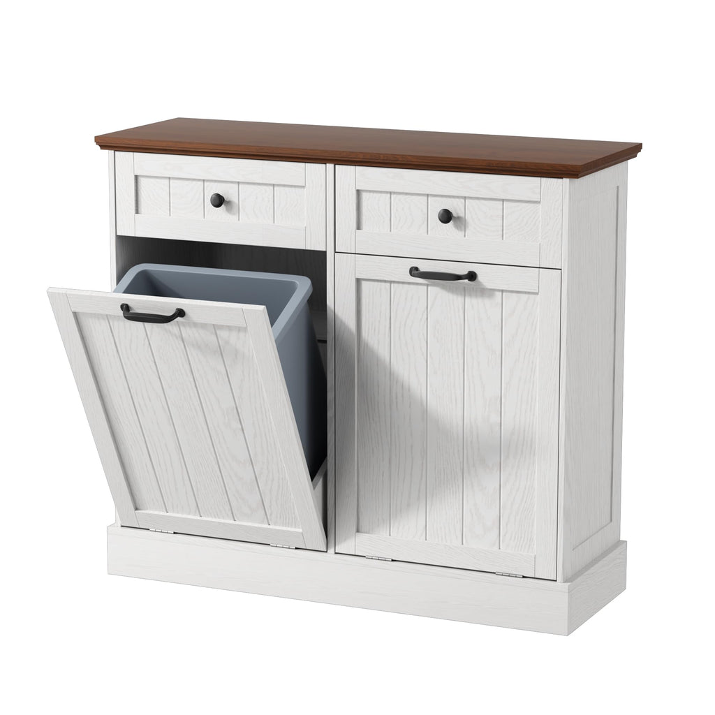 White 2x10 Gallons Tilt Out Trash Can Cabinet F11292