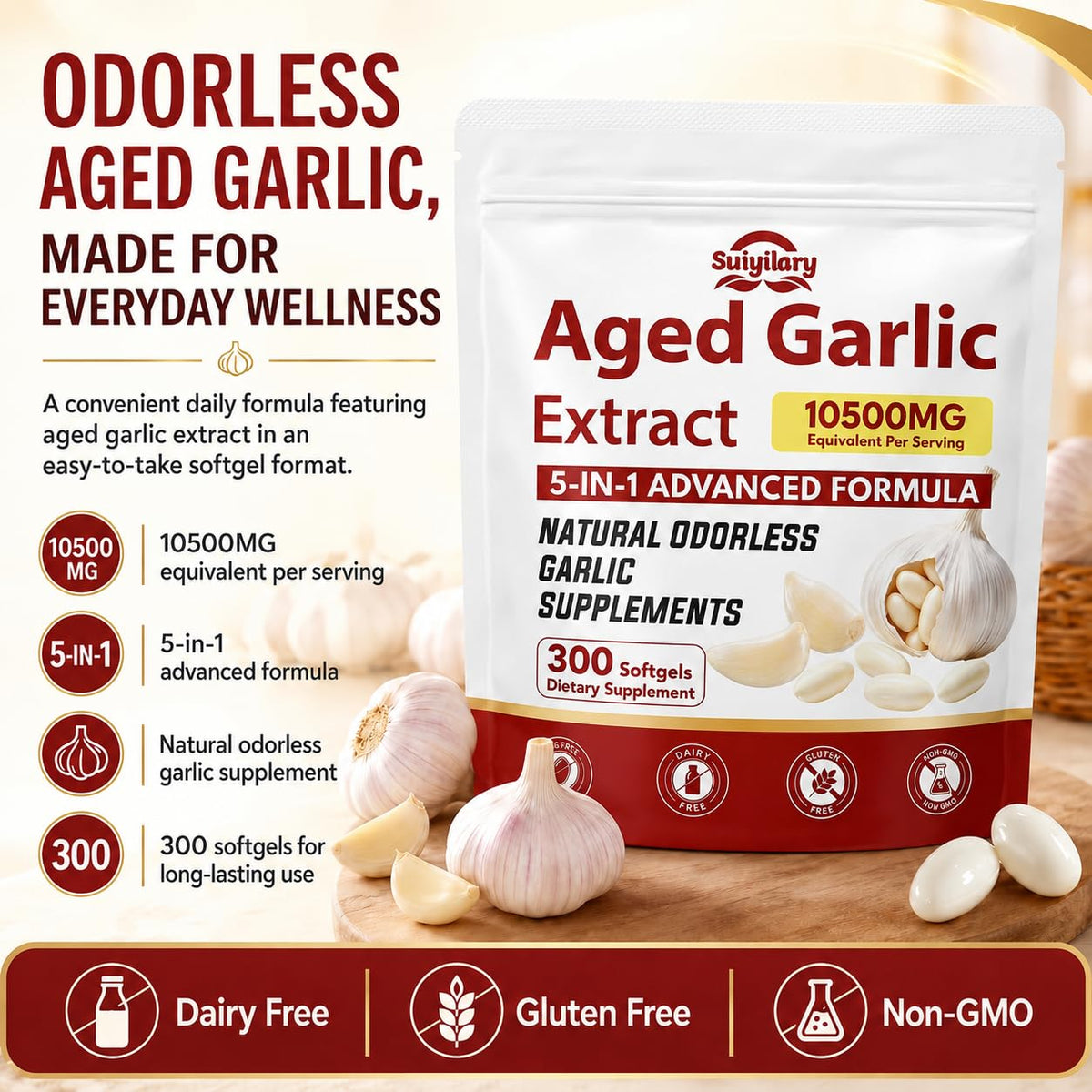 Aged Garlic Extract Supplements, 300 Softgels S6891