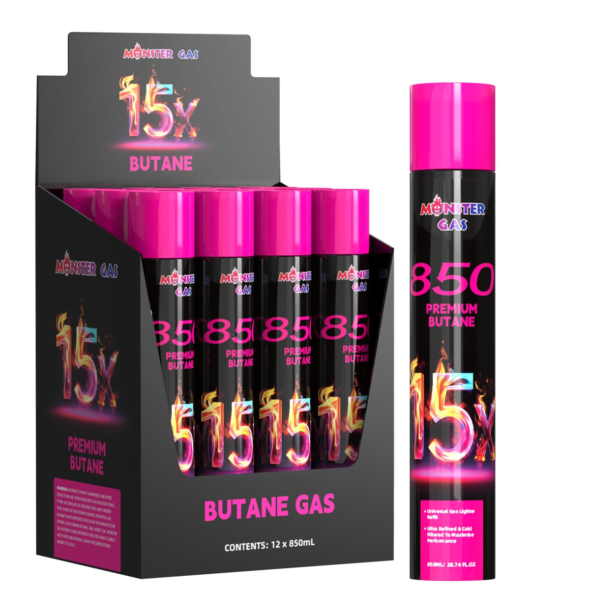 15x Ultra-Pure Butane Fuel Canisters 850ml, Pack of 12 J997176