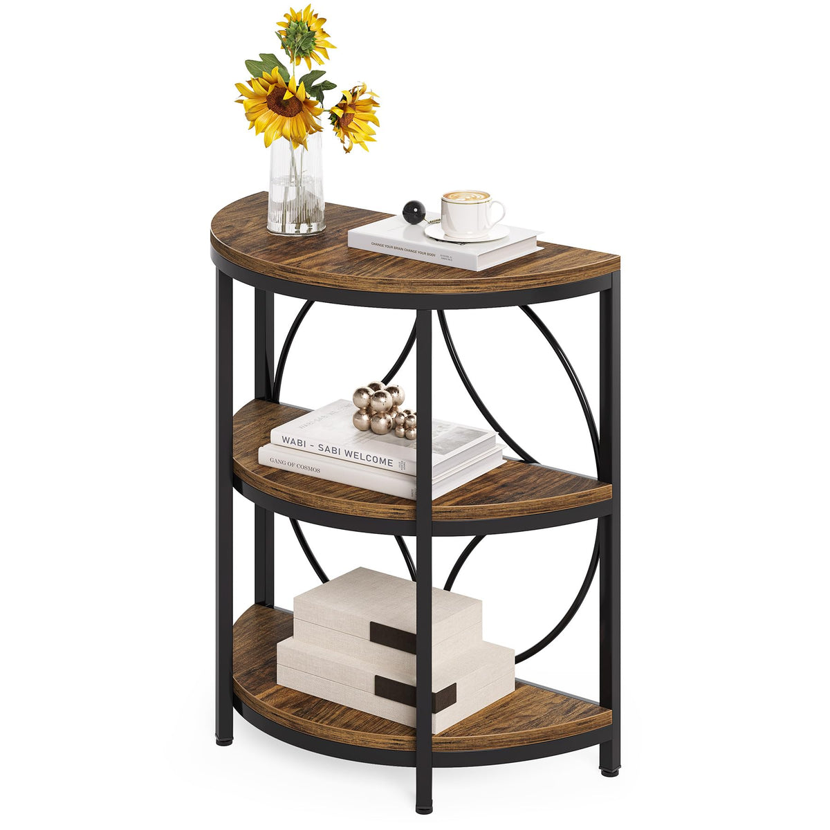 Half Round 3-Tier Narrow Side Table with Metal Frame I768370