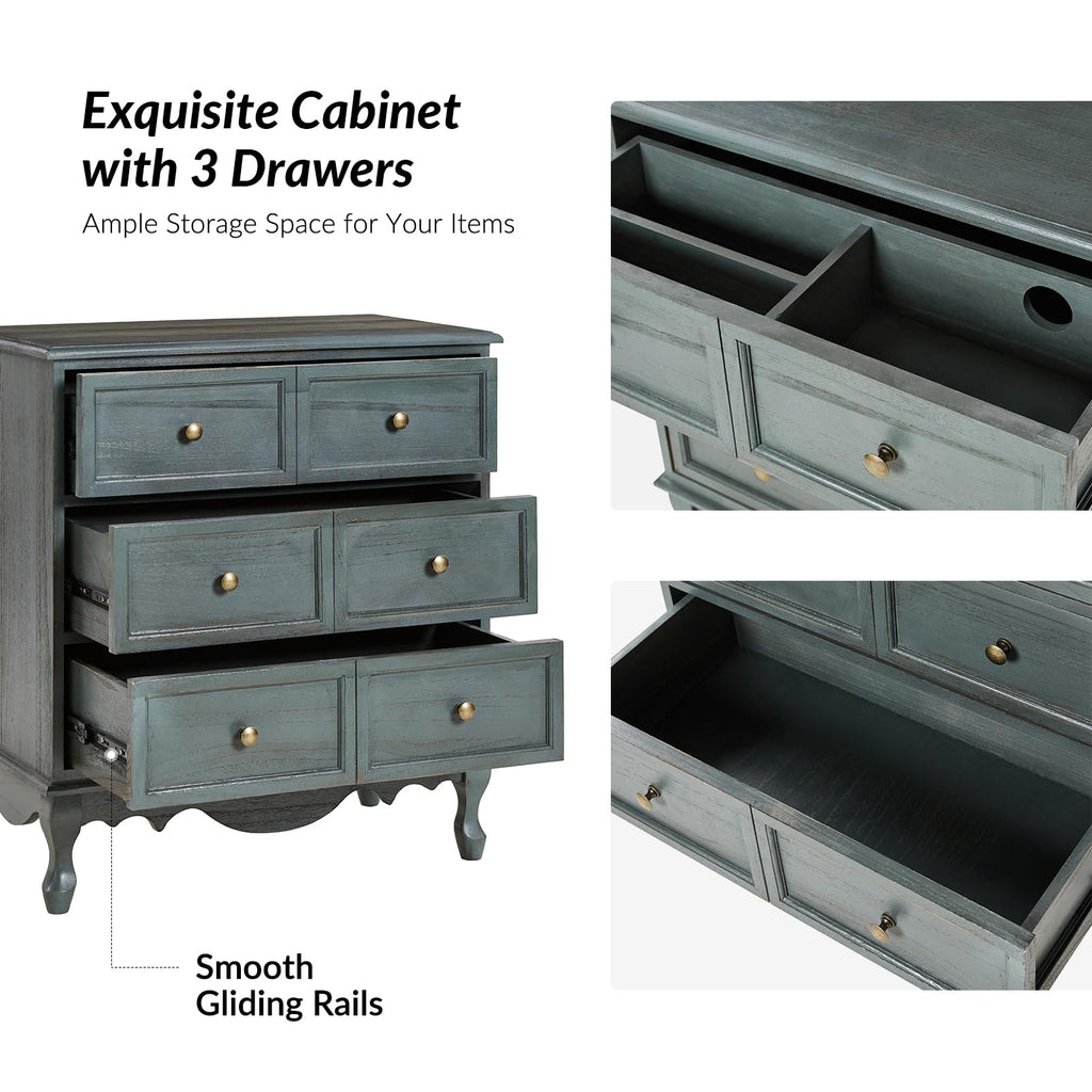Blue 3-Drawer Nightstand with Charging Station T999275