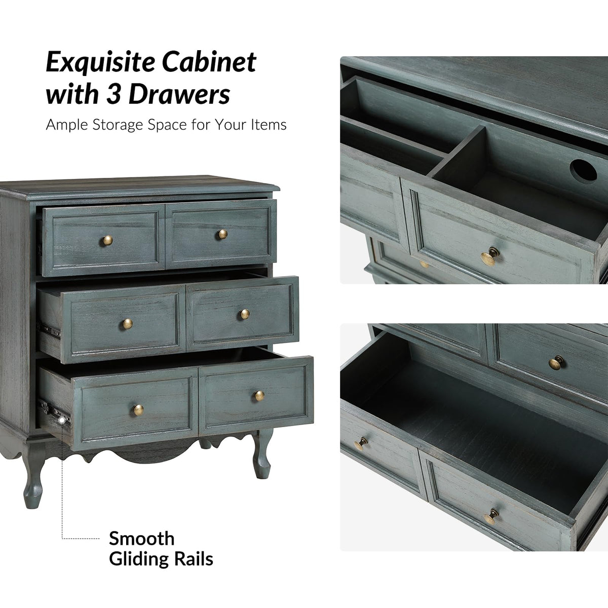 Blue 3-Drawer Nightstand with Charging Station T999275