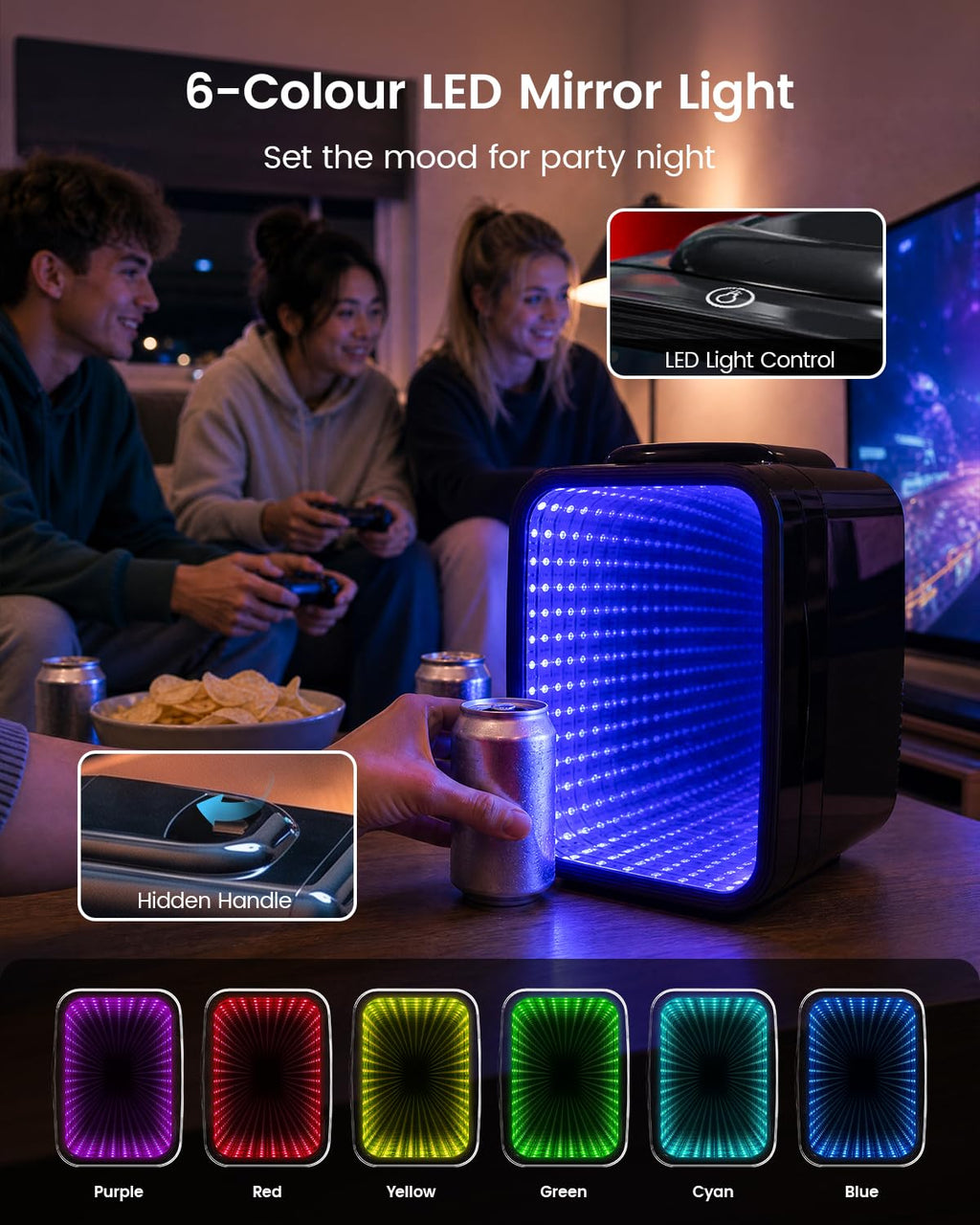4L/6 Can Compact Fridge with LED Mirror Light E753