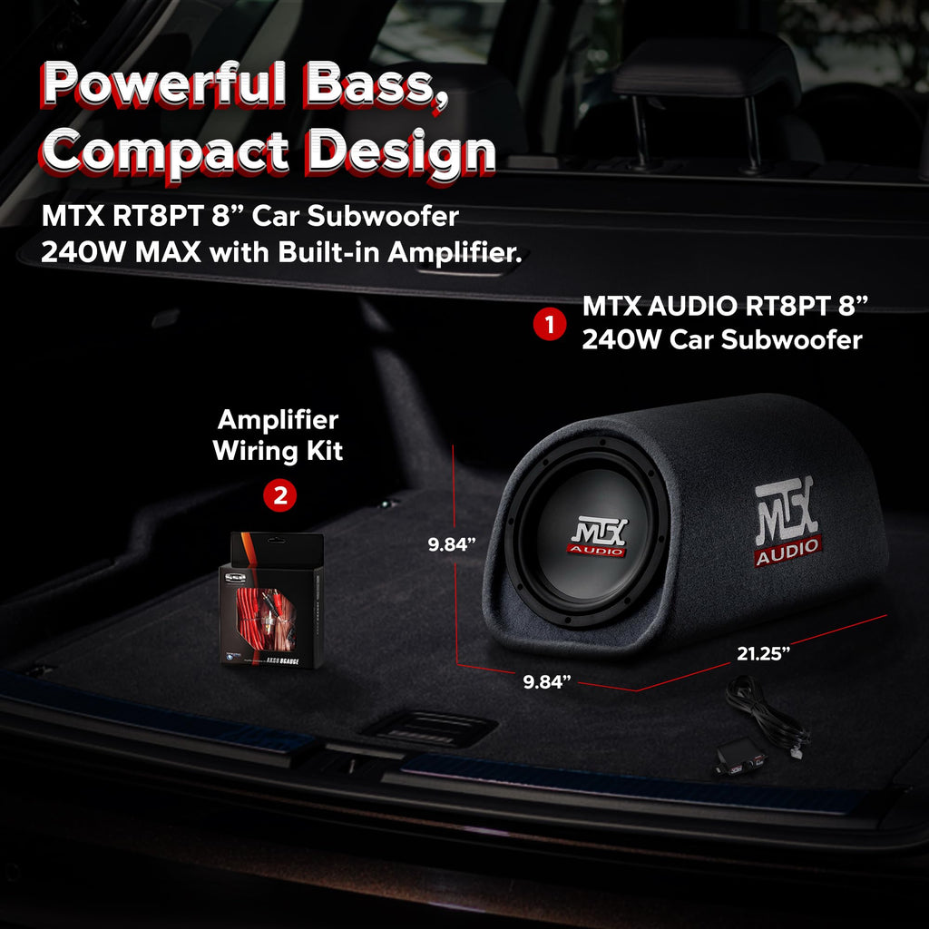 8" Amplified Vented Tube Box Subwoofer & Wiring Kit R732