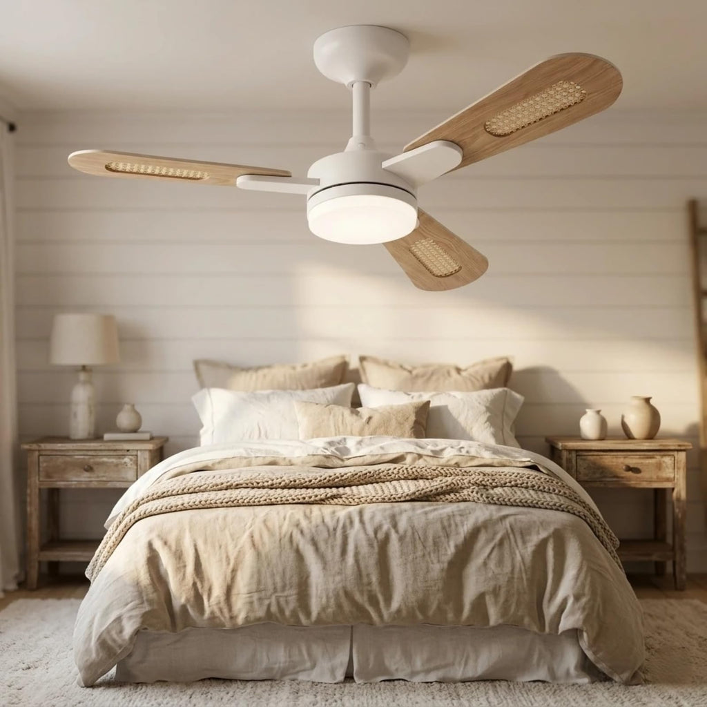 42 inch White Flush Mount Ceiling Fan with Lights and Remote N788425
