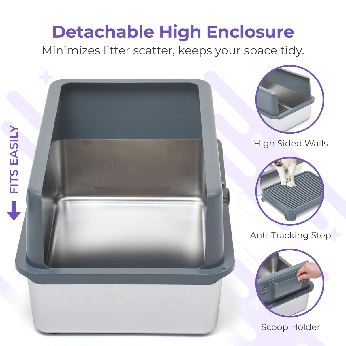Stainless Steel Cat Litter Box Set with Scooper and Litter Mat R891332
