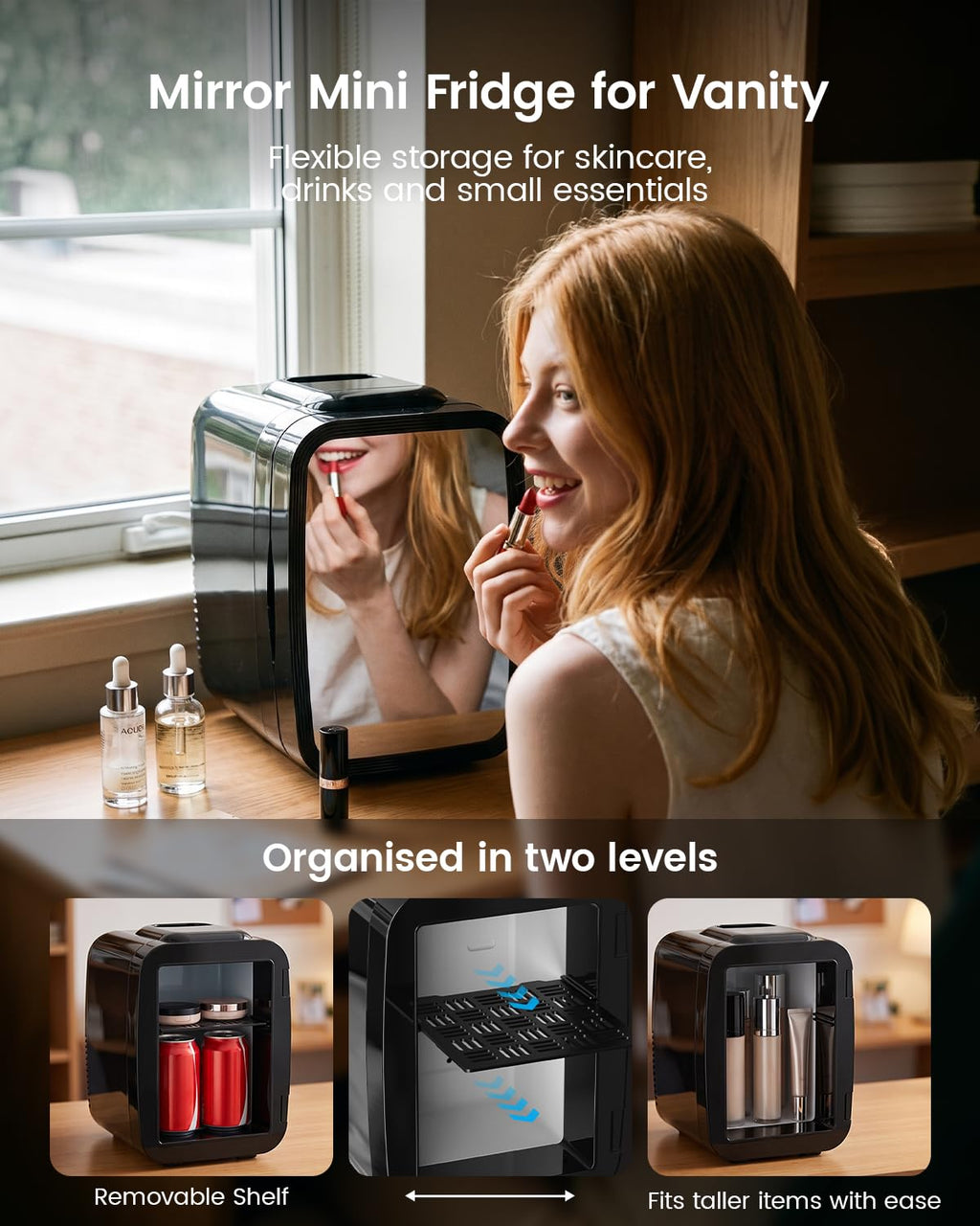 4L/6 Can Compact Fridge with LED Mirror Light E753