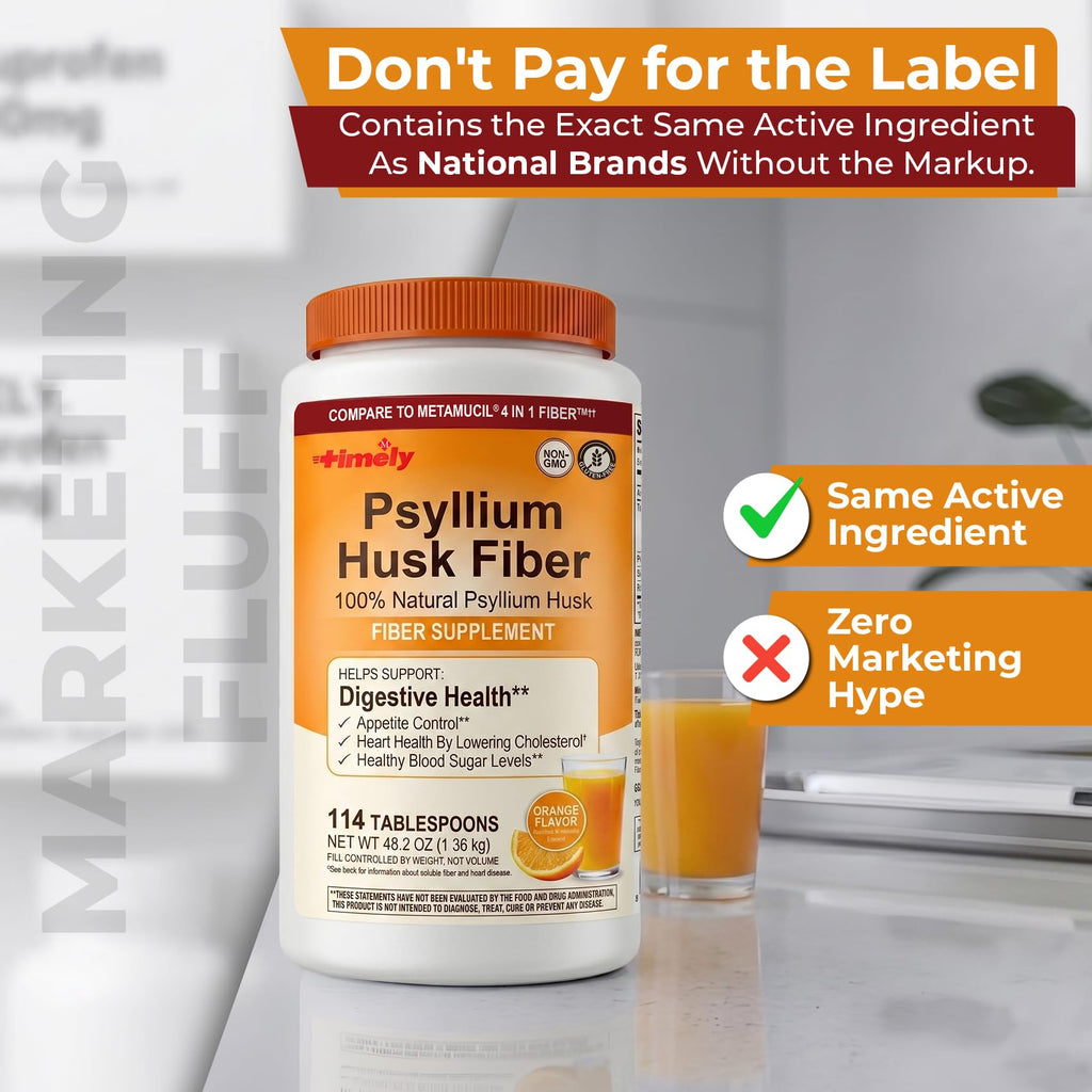 Psyllium Husk Powder Fiber Supplement Orange Flavor 48.2 oz T739