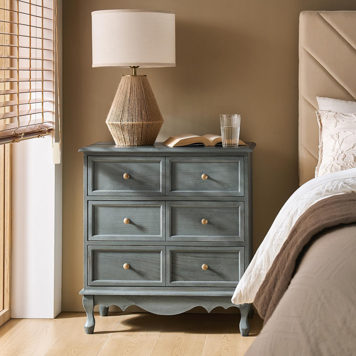 Blue 3-Drawer Nightstand with Charging Station T999275