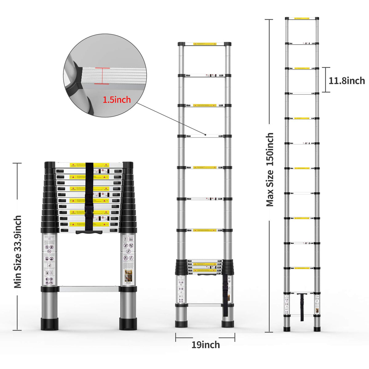 Telescoping Extension Ladder 12.5FT Aluminum with Carry Bag U923623
