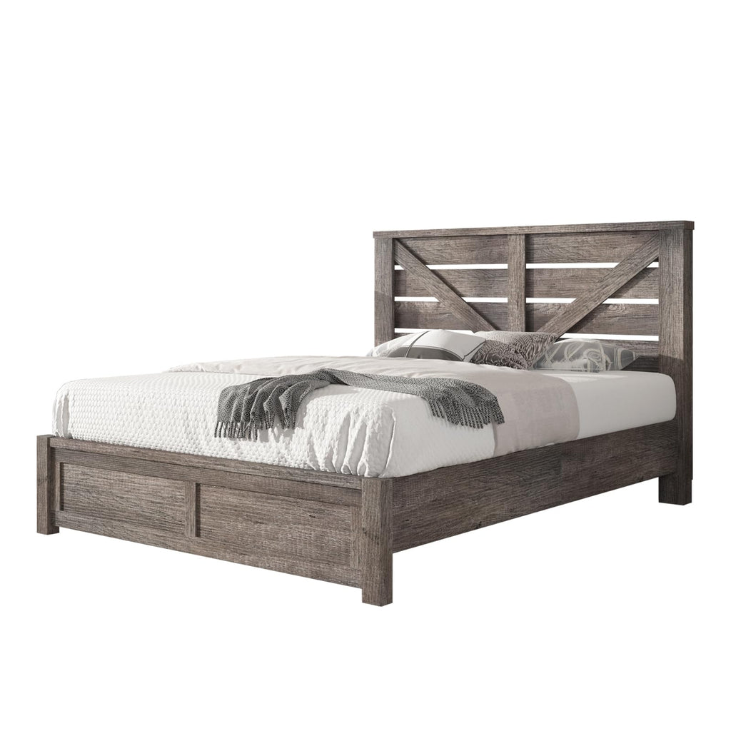 Gray Full Size Bed Frame with Barn Door Headboard B6539