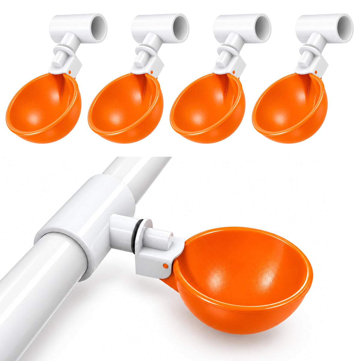 Large Automatic Chicken Waterer Cups with 1/2" PVC Tee Fittings 5-Pack A8488